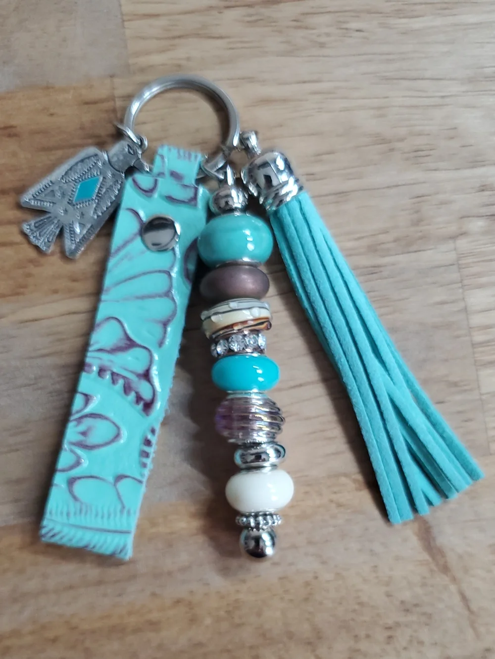 Green Tassel Bead Keychain Charm